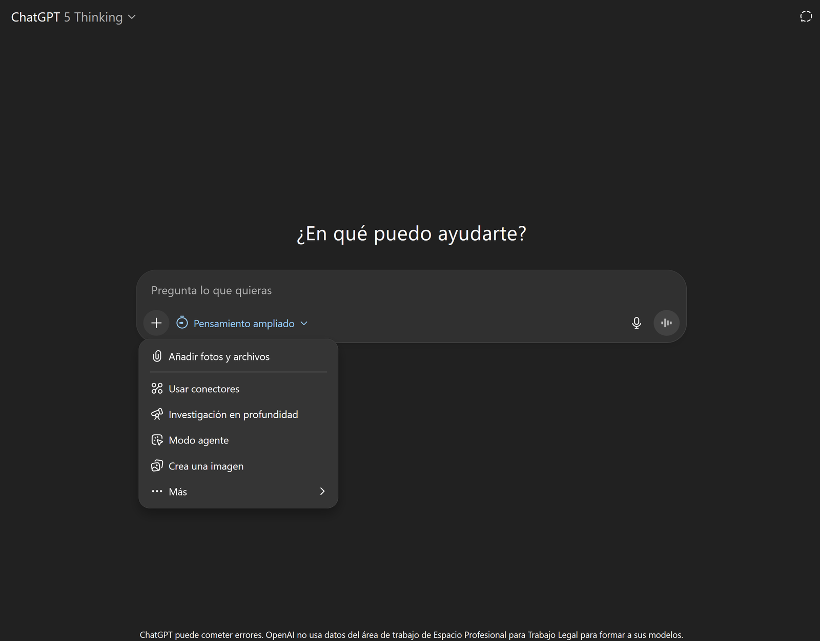 Menú de selección de agente
