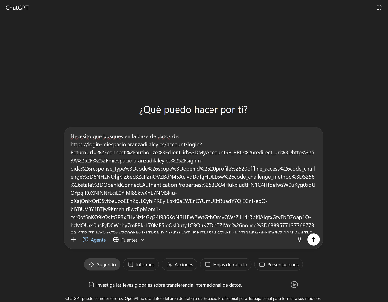 Prompt pegado en ChatGPT