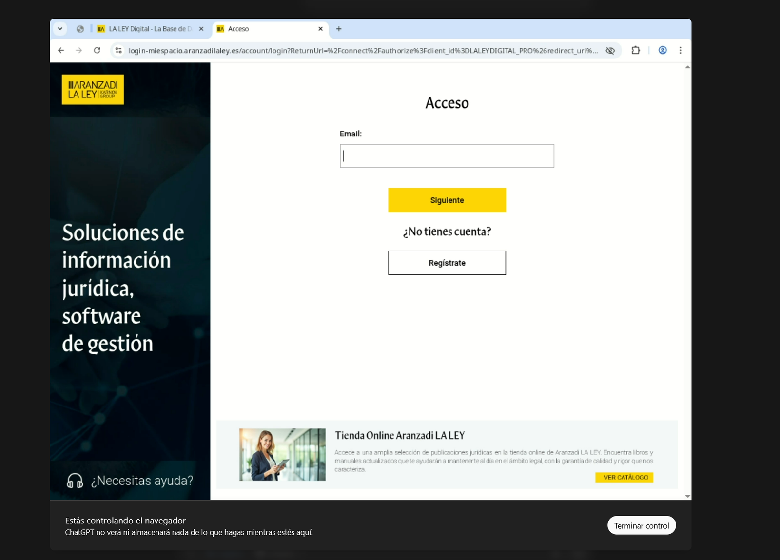 Página de login de Aranzadi