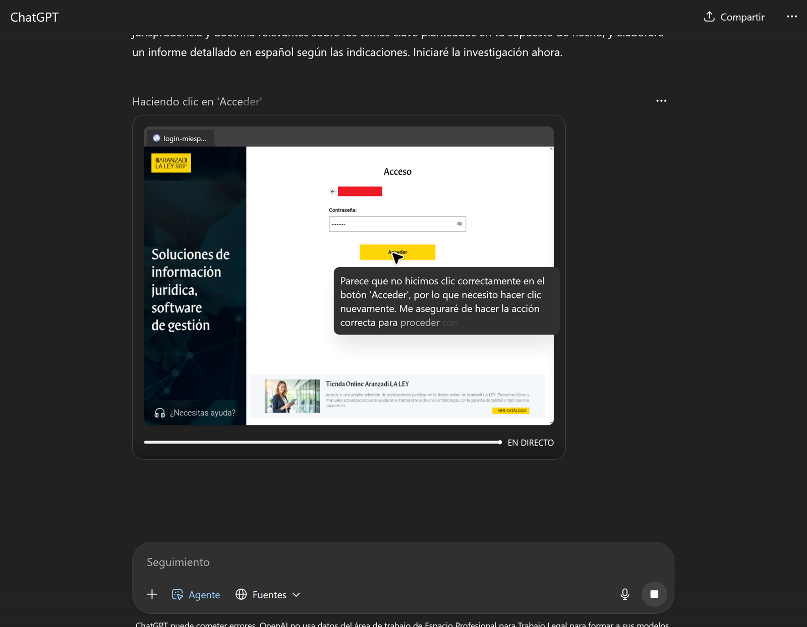 ChatGPT tomando control del navegador