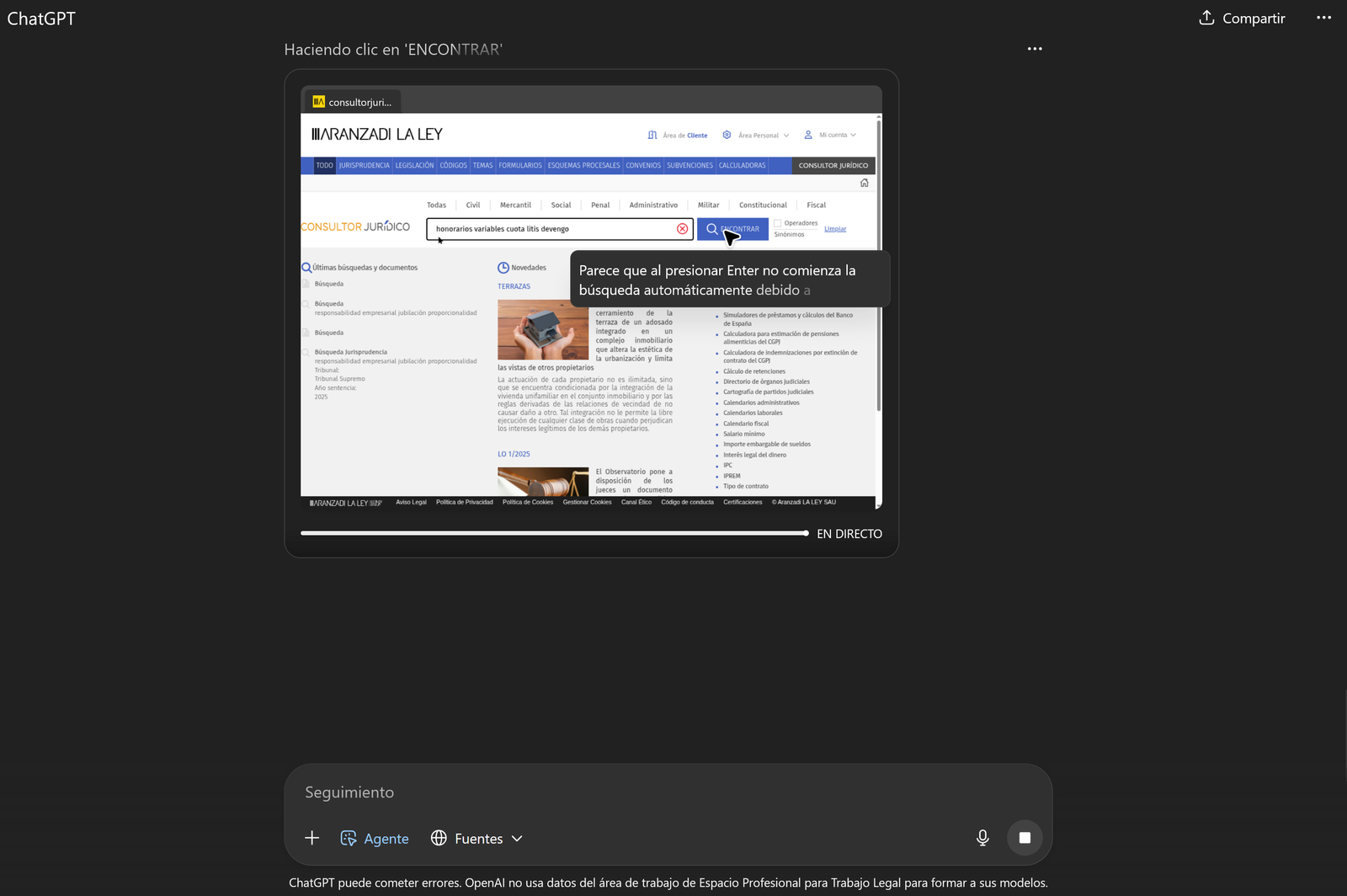 ChatGPT comenzando la búsqueda