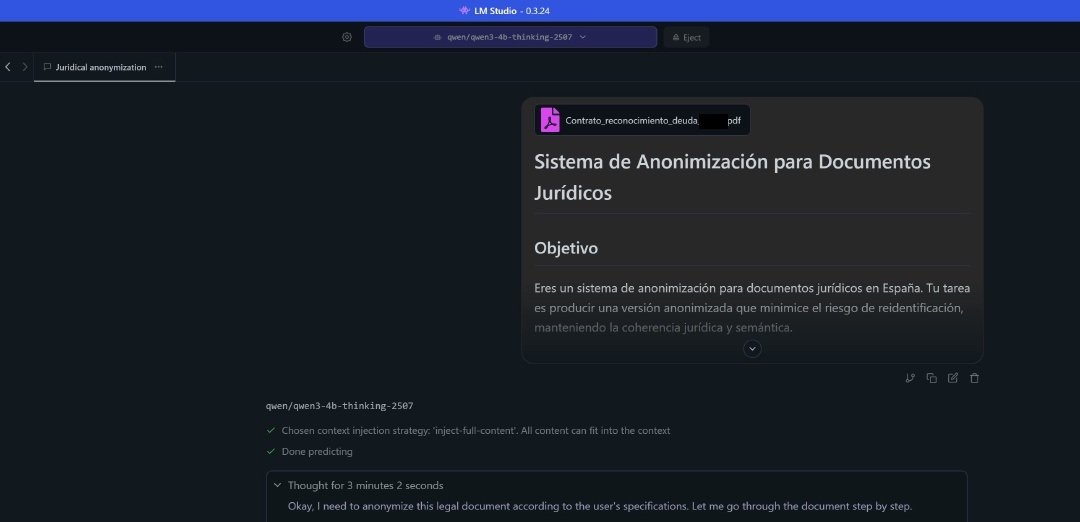 Sistema de anonimización funcionando en LM Studio