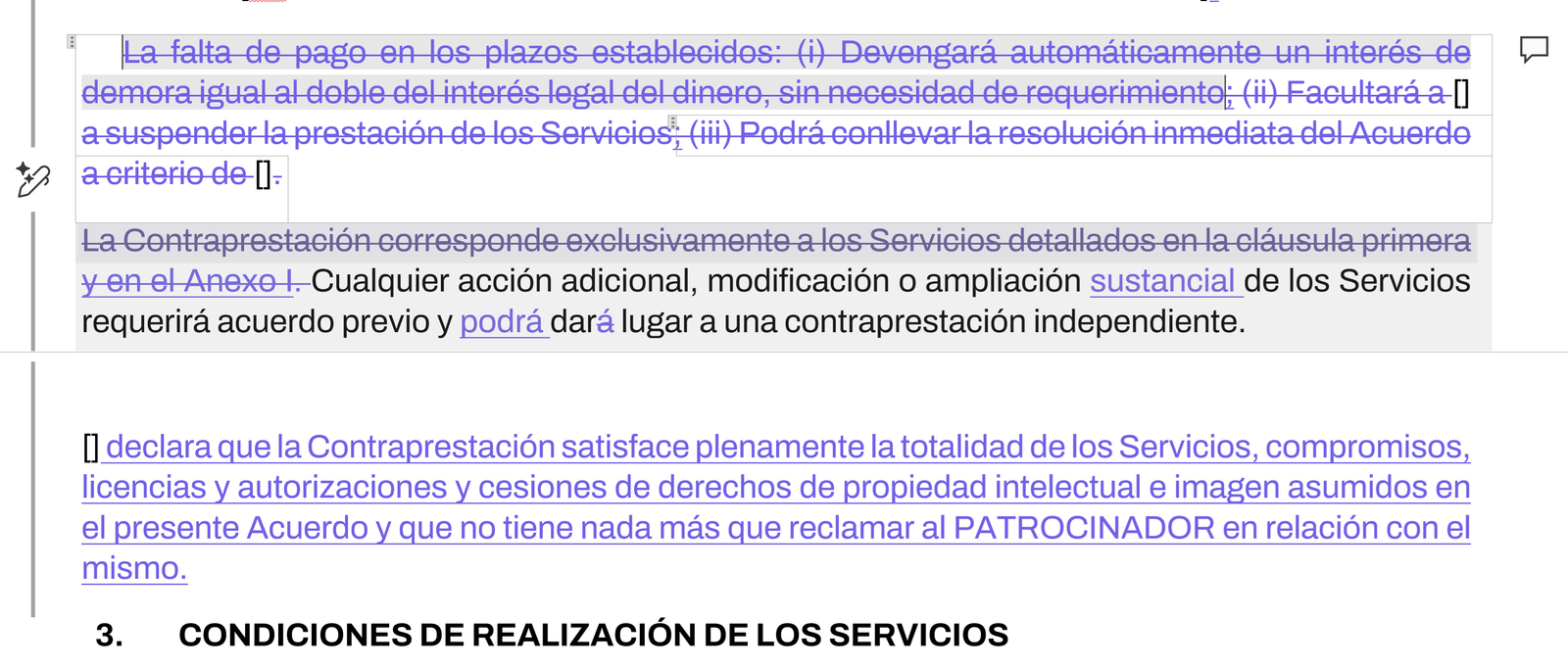 Ejemplo de las cajitas de formato de Google Docs en Word