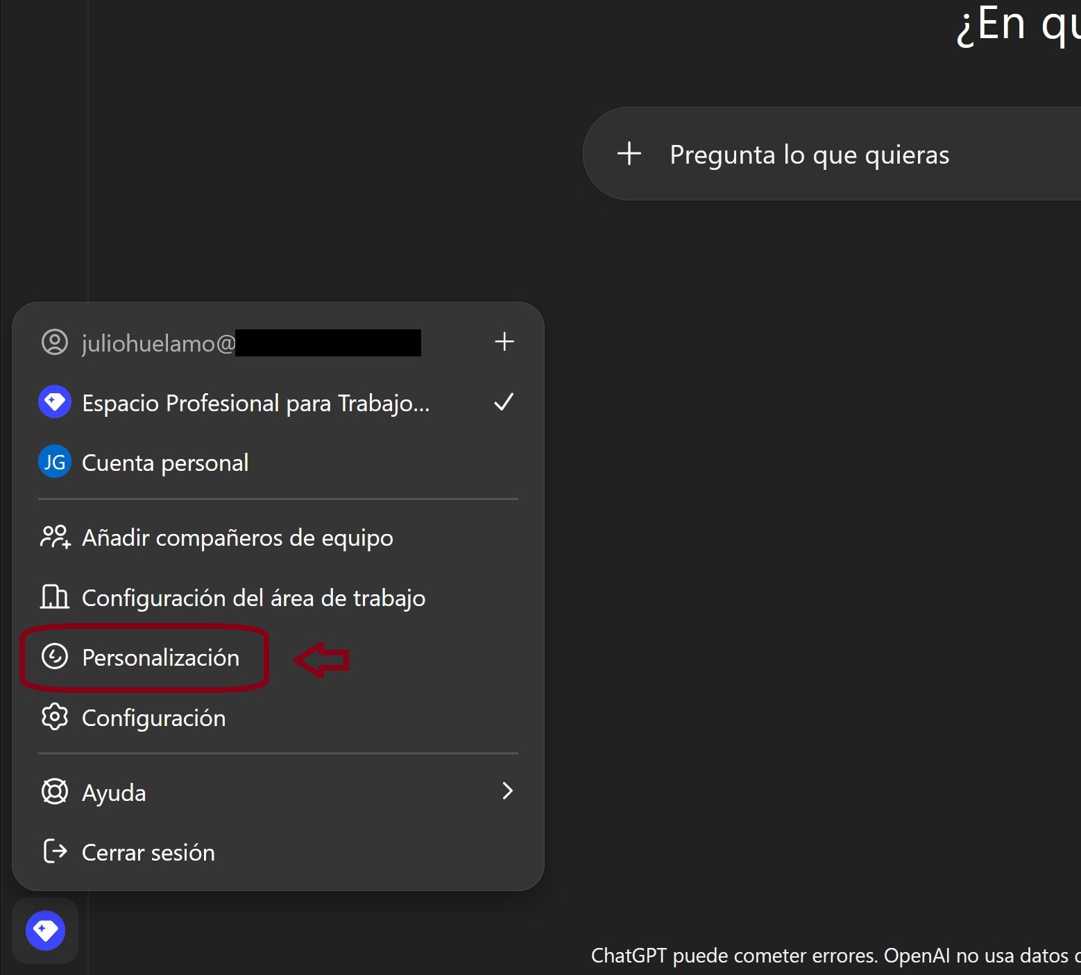 Acceso a personalización en ChatGPT