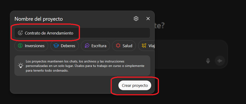 Crear nuevo proyecto en ChatGPT